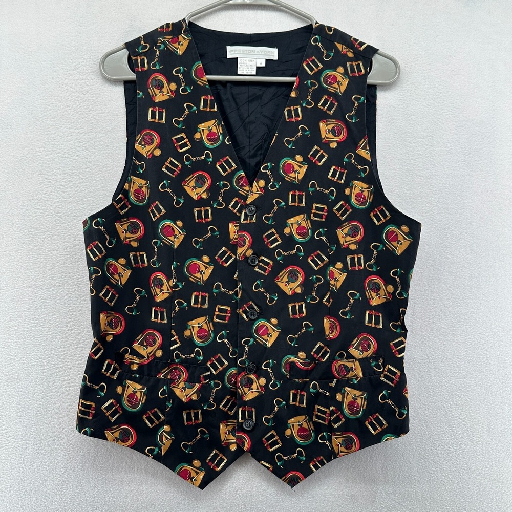Preston & York Vest Jacket Multicolor Women's Medium‎ Silk Pockets Printed
